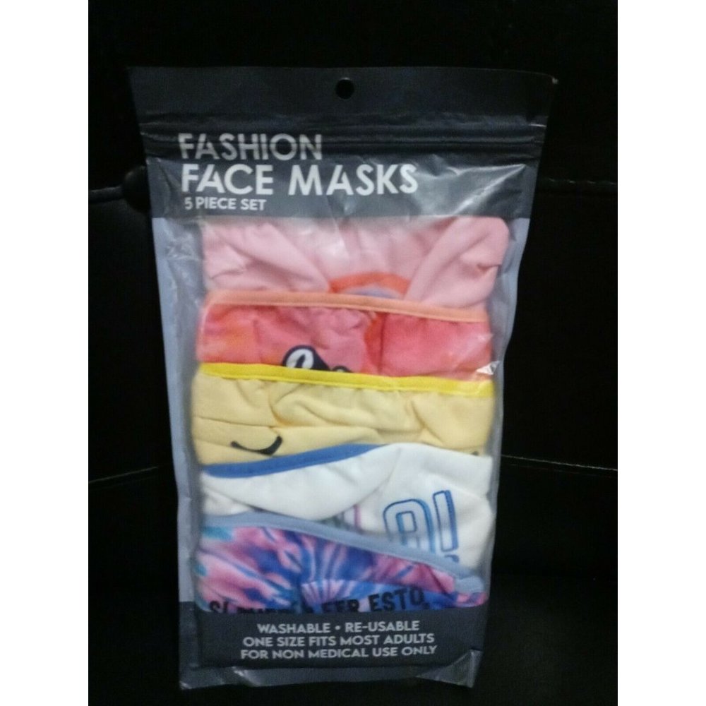 Fashion Face Sports Mask, 5-Pack, Washable Re-Usable. One Size Fits Most Adults